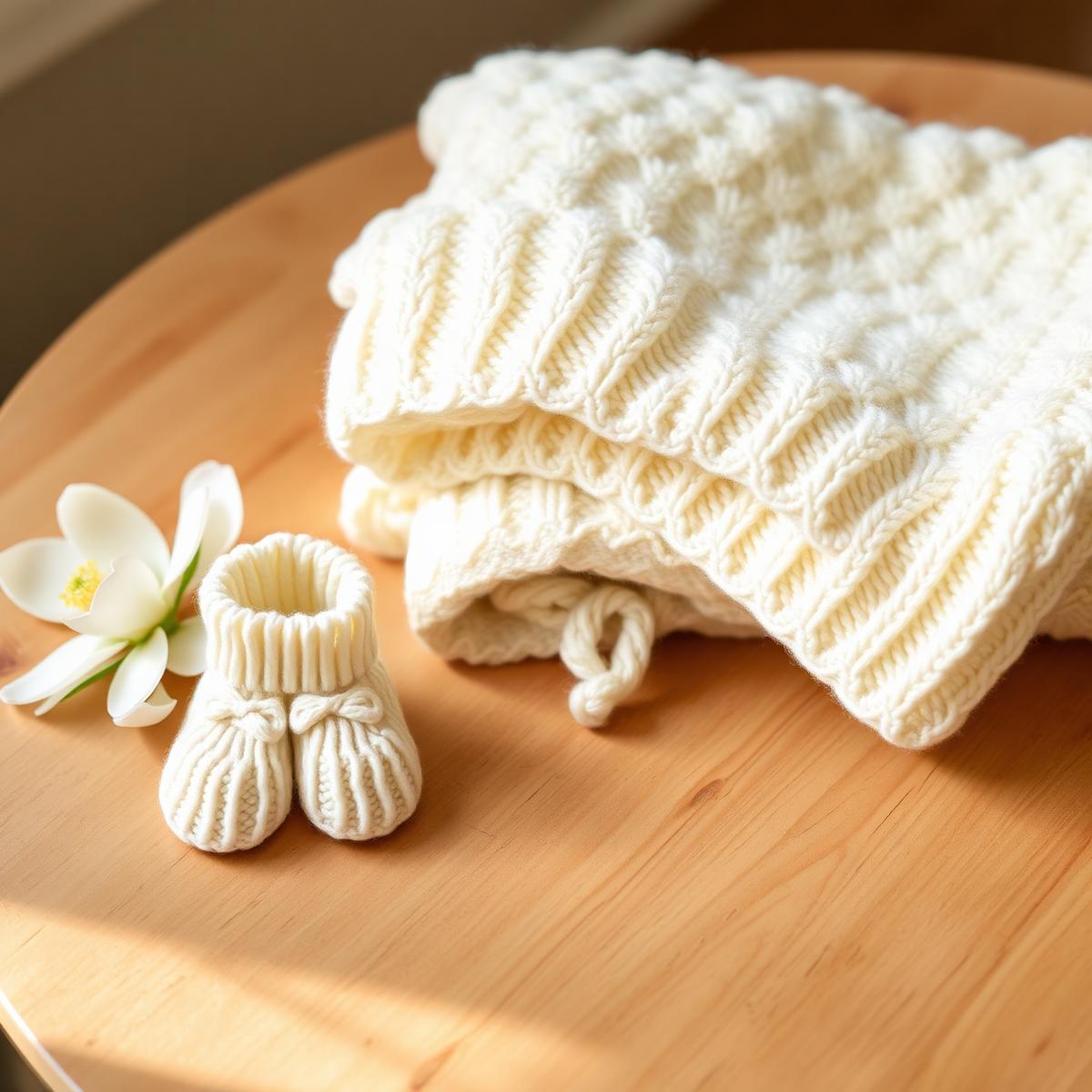 Cream knit blanket and booties